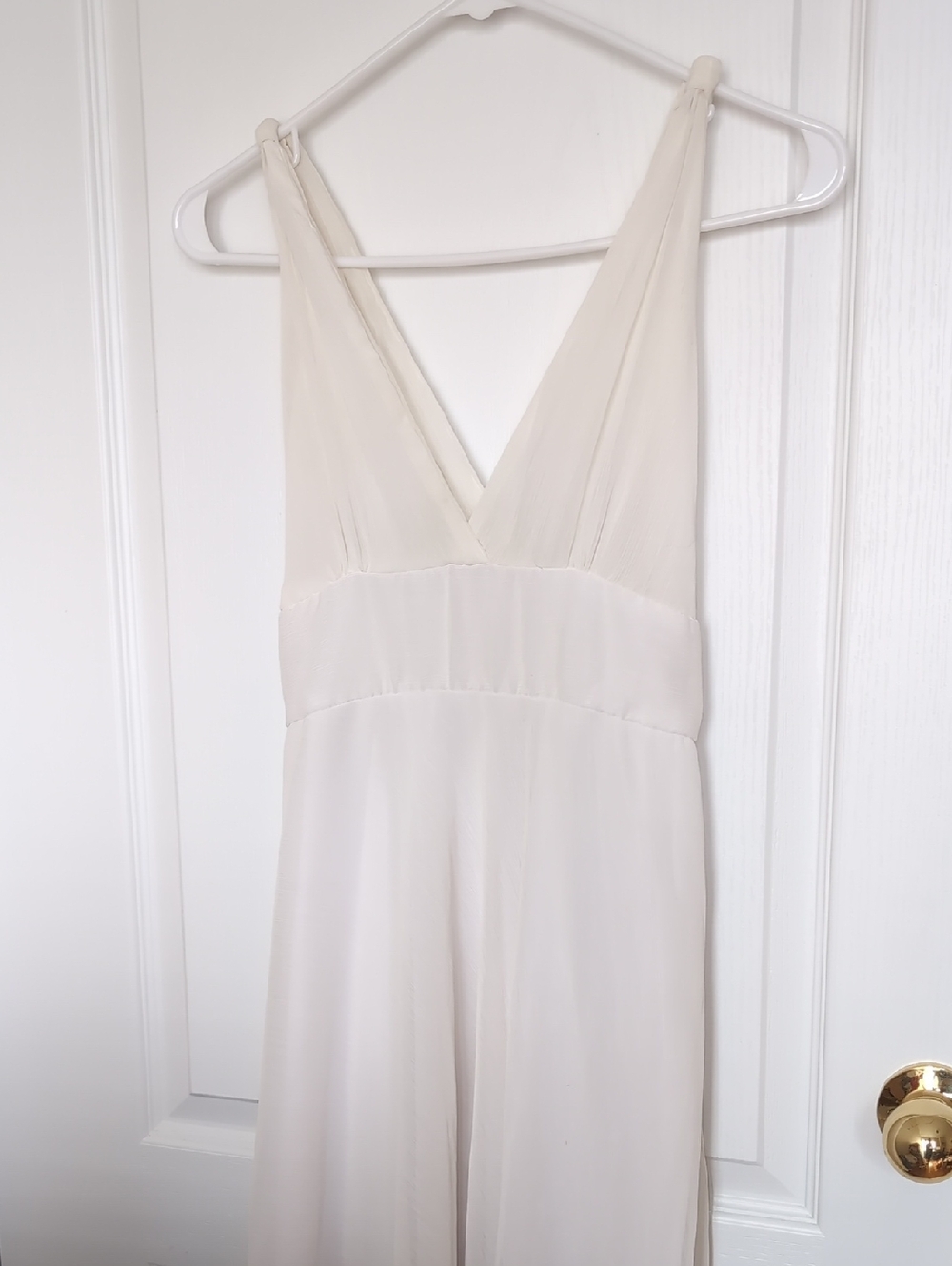 Greek Ivory V‑Neck Chiffon Dress